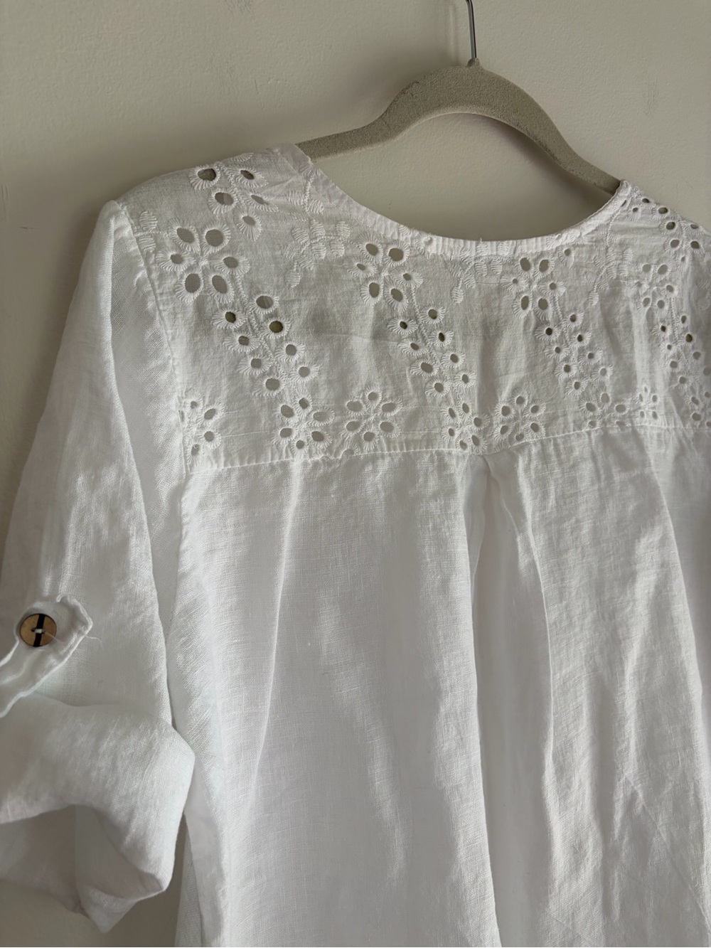 Lungo L'Arno 100% Linen White Pintuck Roll Sleeve Button Down Shirt Size L - Picture 5 of 8